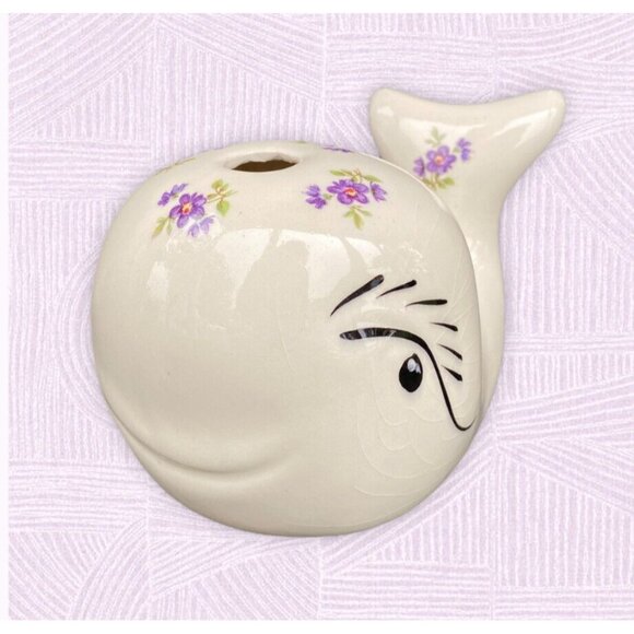 Anthropomorphic Porcelain Ceramic Whale Figurine Hand Painted Victorian Floral - Picture 1 of 9